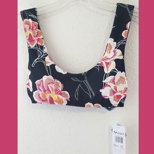 Roxy New Black Floral Padded Bralette Swimsuit Top Sz Small